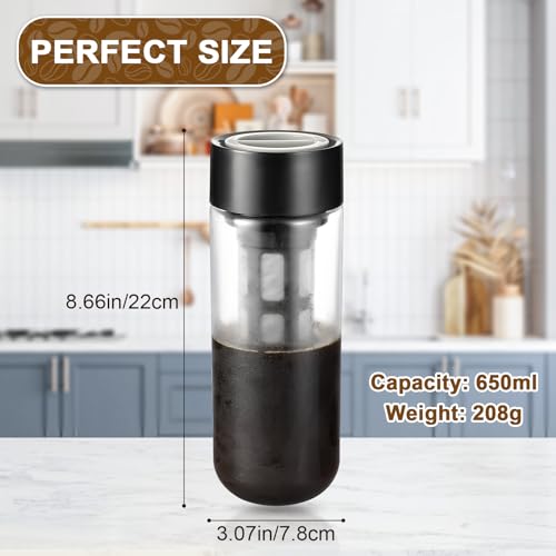 Ideal Swan Cold Brew Coffee Maker, 650ml Kaffeebereiter für Cold Brew, Tragbare Cold Brew Maker Mit Feinem Filter, Cold Brew Flasche für Kaffee und Tee, Kaffeemaschine Geeignet für Outdoor, Schwarz
