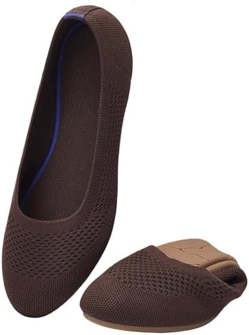 Puxowe Damen Strick-Ballerinas mit Rundkappe Flache Slip-On Schuhe Superweich für Komfort Bequem für Spaziergänge Niedriger Keilabsatz Lässiger Stil