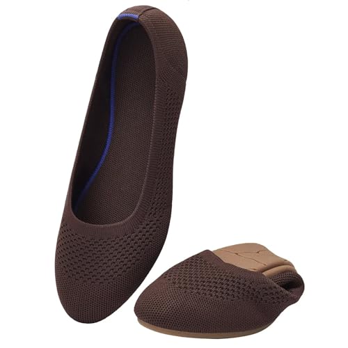 Image of Puxowe Women's Ballet Flats Breathable Knit Slip On Comfortable Round Toe Walking Shoes with Arch Support Insole for Work
