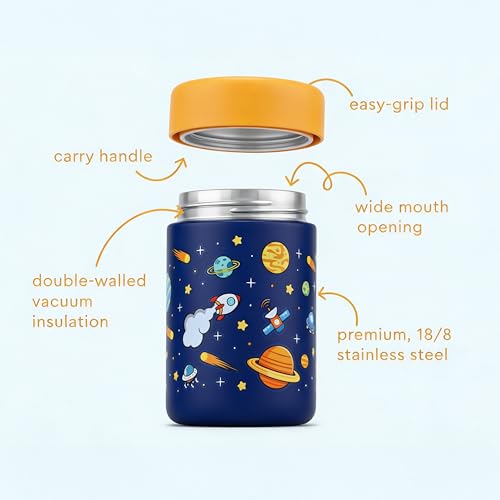 Image of ONE AND ONLY Stainless Steel Food Jar for Kids 480ml | Airtight Baby Food Container | Multipurpose Snack Jar | Travel Friendly Food Storage Box | BPA Free Kids Food Container - Set of 2 (Blue + Pink)