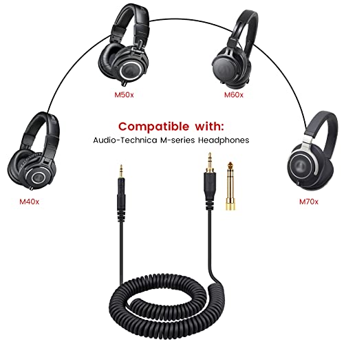 Image of weishan ATH-M50x Cable Coiled Aux Cord Replacement for Audio Technica M40x M70x Wired Headphones, 2.5mm to 3.5mm(1 /8 inch) Extension Wire with 6.35mm(1 /4 inch) Adapter, 14ft