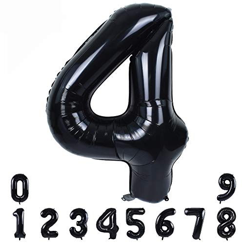 Image of TONIFUL 40 Inch Black Number 4 Balloons Large Foil 4th Birthday Decorations | Black 4 Balloon Number Four for 4th 24th 34th 40th Birthday 4 Year Anniversary, Gold Birthday Decor for Men Women Boys Girls