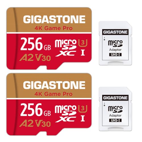 Gigastone 256GB 2-Pack Profesjonalna karta microSD A2 4K, kompatybilna z SDXC UHS-I U3 C10 klasy 10 Nintendo-Switch, wideo 4K UHD 100 MB/s