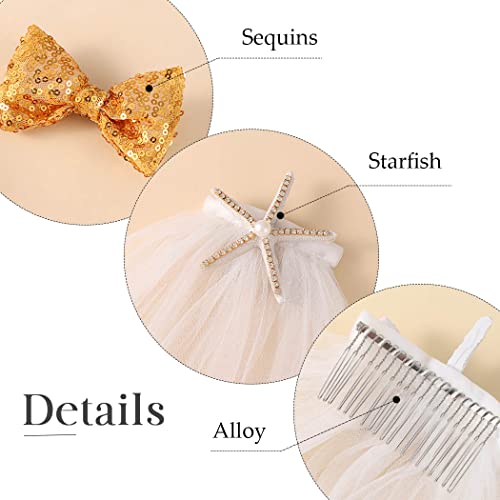 Jonky Wedding Starfish Veil Hair Combs White Tulle Bridal Short Veils Hair Side Comb Hair Bow Set Bachelorette Party Bridal Hair Accessories For Bride And Bridesmaids（Pack Of 2） #TOP5