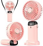 APZRYFF Handheld Fan, Portable Digital LED Display Handheld Fan, 5-Speed Settings, Hand held USB Rechargeable Fans, Foldable Desk Desktop Fans Display for Home Office Bedroom Outdoor Travel (Pink)
