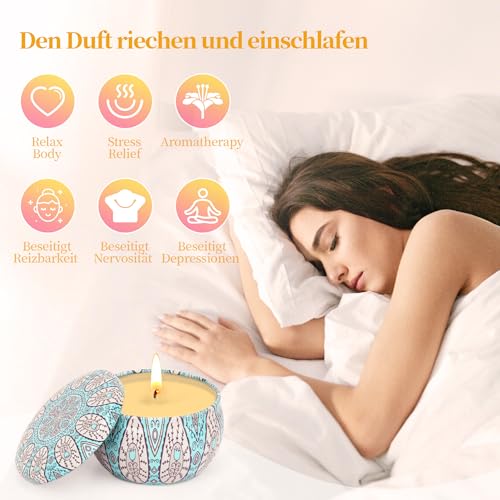 Scented Candles Gift Set for Women Men, Aromatherapy Candle Set Soy Wax 4 Pcs,Stress Relief Fragrance Candle Tea Lights Lavender,Blue Bell,Wood Sage&Sea Salt for Birthday/Valentine's Day/Christmas - Image 5