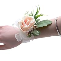 REDAEL Braccialetto con fiori da polso per damigelle d'onore, matrimonio, ballo di fine anno, feste, in raso, con rose in tessuto, accessorio per matrimonio, colore: rosso rosa