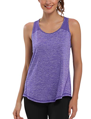 Image of Aeuui Womens Workout Tops for Women Racerback Tank Tops Mesh Yoga Shirts Athletic Running Tank Tops Sleeveless Gym Clothes