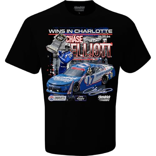 Camiseta azul Chase Elliott #17 NASCAR Xfinity 2024 Charlotte Winner en negro