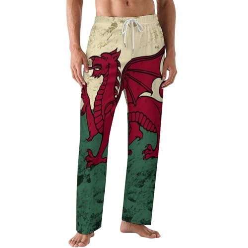 Vintage Welsh Flag Mens Pajama Pants Soft Lounge Pj Bottoms Lightweight Sleepwear Pants with Drawstring