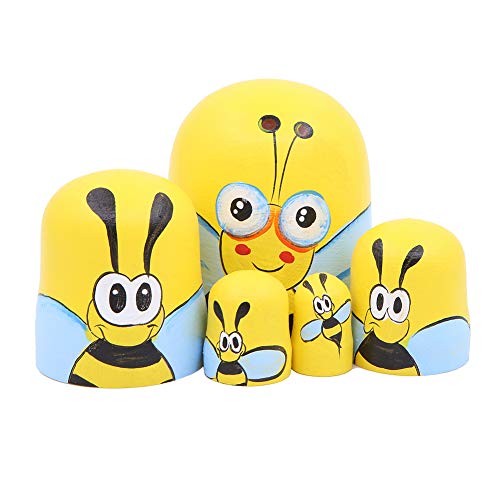 Set Of 5 Yellow Bee Nesting Dolls Handmade Wooden Matryoshka Crafts Russian Doll For Kids Toy Children Christmas Birthday Gift Home Decoration #TOP2
