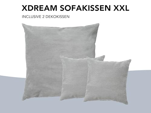 XDREAM XXL Sofakissen aus Cord inkl. kleinem Sofakissen | Gemütliches Sofakissen mit Cord | Liegekissen oder Bodenkissen in Grau | XXL Kissen 90 x 90 cm + 2 Sofakissen 45 x 45 cm
