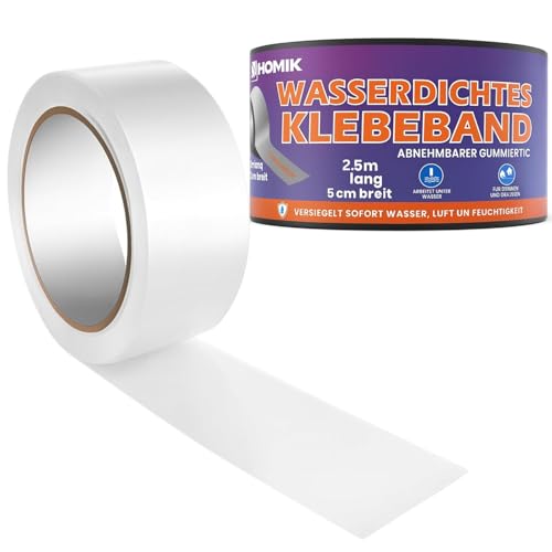 Image of HOMIK White Waterproof Tape Ultra Strong 5cm x 2.5m – Waterproof Repair Tape for Smooth Surfaces, Waterproof Sealing Tape, UV Resistant Adhesive Tape