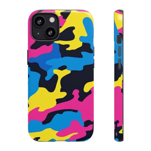 Coque iPhone 13 anti-rayure rigide camouflage rose fluo
