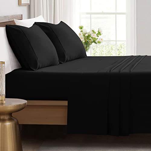 Ir Imperial Rooms Queen Sheet Set - 4 Piece Black Sheets For Queen Size Bed Brushed Microfiber Luxury Hotel Bedding Sheets & Pillowcases Deep Pocket Up To 16 Inch Easy Fit Shrinkage And Fade Resistant #TOP14