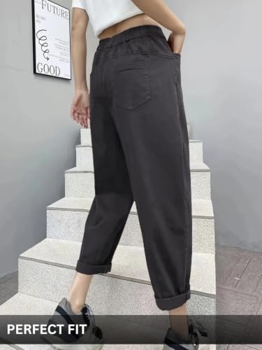 Image of Leriya Fashion Trouser for Women High Waist Wide Leg | Grey Trousers Office Wear Pleated Korean Pants for Womens | Loose Fit Korean Baggy Trouser Pant