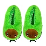 OoohGeez! Kids Funny Fuzzy Avocado Slippers, Cute Cozy Non-Slip House Shoes for Boys & Girls, Avocuddle, Shoe Size 1-4