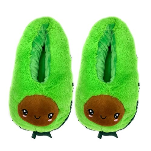 OoohGeez! Kids Funny Fuzzy Avocado Slippers, Cute Cozy Non-Slip House Shoes for Boys & Girls, Avocuddle, Shoe Size 1-4