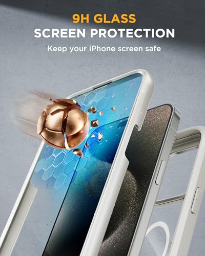 Image of Miracase Magnetic for iPhone 15 Pro Max Case 6.7'' [Compatible with Magsafe] Full-Body Drop Proof Phone Case for iPhone 15 Pro Max with Built-in 9H Tempered Glass Screen Protector,Grey Titanium