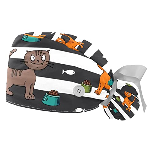 Chapeaux de travail motif poisson chat pour éviter la sueur et retenir les cheveux