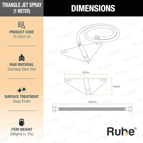 Image of Ruhe Hands-Free Jet Spray | 304 Grade Stainless Steel Toilet Bidet Or Triangle Jet Hands-Free Spray | 1 Meter | (Glossy Finish)