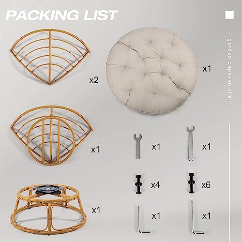 MeetLeisure 41\" Papasan Chair with Cushion and 360 Degree Swivel Base, Papasan Lounge Chair with Cushion and Sturdy Frame, Large Saucer Chair, Circle Chair, Round Chair, Bronze/Beige