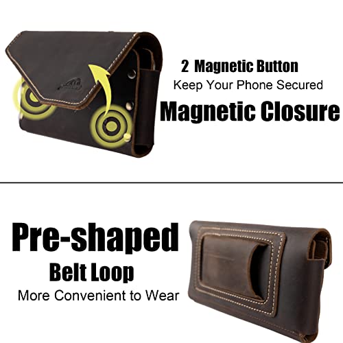 Topstache Leather Phone Holster With Belt Loop, Magnetic Closure Cell Phone Pouch Card Holder Wallet, Handmade Leather Phone Holder For Iphone 13 Pro Max,(Fits Phone With Otterbox Case On),Darkbrown #TOP2