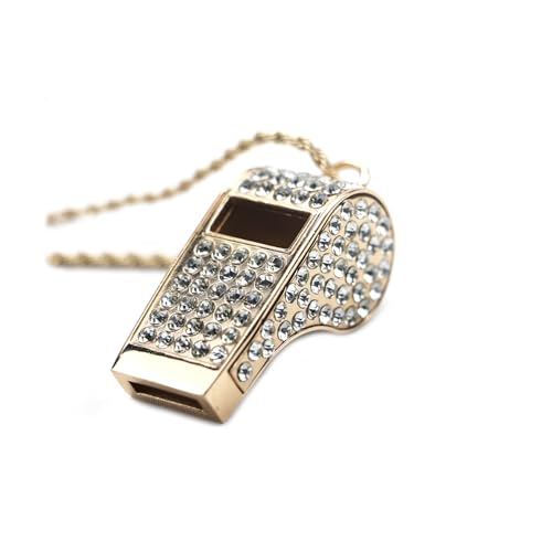 QUJIFETU Gold Whistle with Chain for Coaches Bling Whistle Keychain Jewelry