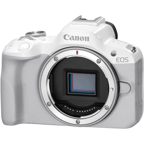 Image of Canon EOS R50 Mirrorless APS-C Interchangeable Lens Camera | Official Canon USA Partner Model | Body White 5812C002 Bundle with Deco Gear Photography Bag + Microphone + Tripod + Photography Guidebook