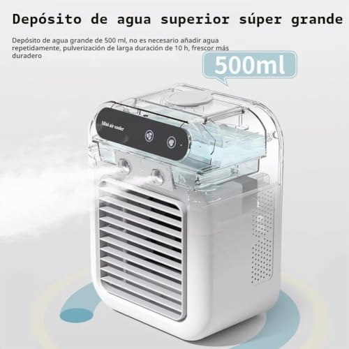 Miniatura 4 de Aire Acondicionado Portátil Recargable Por Usb, Enfriador De Espacio Personal Con Batería De 1800 Mah, 2 Velocidades De Viento, 2 Modos De Pulverización
