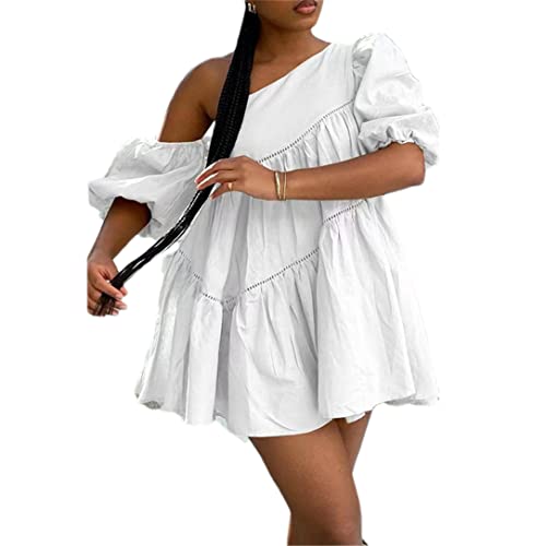 Robe décontractée épaules dénudées blanche XL pour un confort estival en toute légèreté