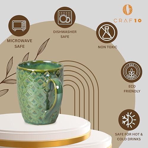 Image of CRAF10 Glaze Studio Ceramic Tea /Coffee Mug - Single Piece, 330 ML, Reactive Glaze, Elegant & Durable, Office use, Jade Color