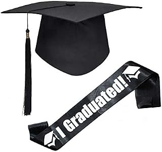 FSSTUD Black Student Graduation Cap and Graduation Sash Mortarboard Hat Graduated Party Supplies