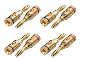 Speaker Banana Connectors - 8 Plugs Gold-Plated Brass for Clear Stereo Sound