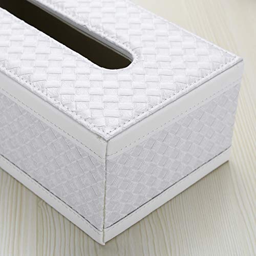 KINGFOM Rectangular PU Leather Facial Tissue Box Napkin Holder for Home Office, Car Automotive Decoration (White Woven Pattern)