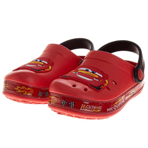 Boys Cars Lightning McQueen Clog Sandals Disney Pixar Waterproof Slip-On Slides Closed Toe Clogs with Backstrap- Red 5-6 Toddler