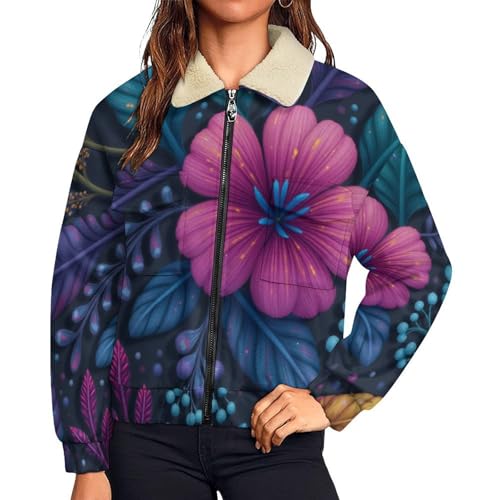 Veste polaire femme contre le froid hivernal avec style fleuri et fermeture zippée