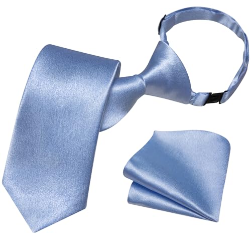 Image of Barry.Wang Boys Ties Pre-Tied Satin Solid Color Kids Tie Pocket Square Set Adjustable Formal Necktie Graduation School