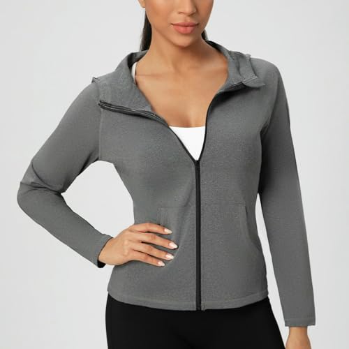 Chaqueta de yoga para mujer ajustada con capucha para evitar el frío 7