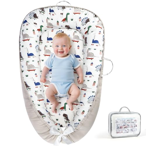 Image of KISS GOLD Baby Lounger - Breathable Soft Cotton Cover Baby Lounger Nest, Babies Essentials Gifts, Portable Lounger for Baby Tummy Time Floor Playing Seated Support for Home and Travel
