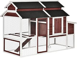 PawHut Large Chicken Coop with Run Poultry Coops Cages Hen House Wooden Chicken Run, Nesting Box, Removable Tray, Waterproof Asphalt Roof 207 x 105 x 145cm