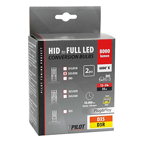 Pilot 58552 12-24V Lampade A Led Per Conversione Fari Xenon Per Auto E Camion - (D3S-D3R) - 35W - 2 Pz - Scatola - 3