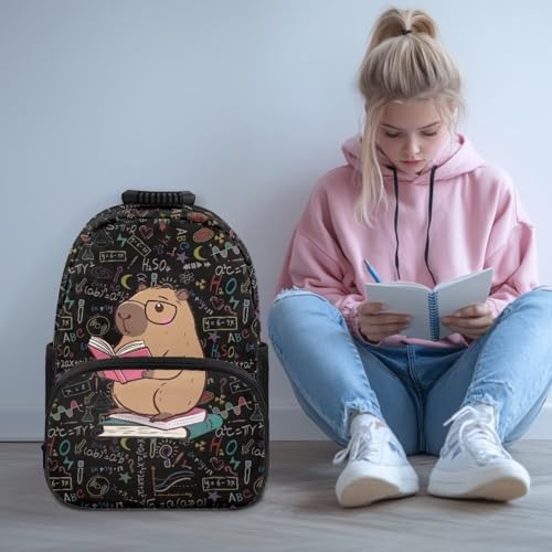 Suobstales Capybara Book Print Backpack for Girls Aesthetic Elementary School Bookbag School Bag with Zippe Pocket Lightweight Laptop Rucksack Daypack with Adjustable Straps2