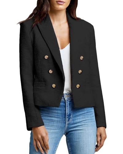 Womens' Casual Blazer 2024 New Spring Cropped Elegant Ladies Lightweight Open Front Work Office Business Pocket Jacket
