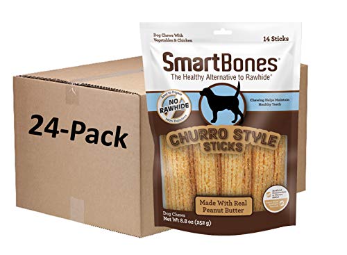 SmartBones Churro-Style Sticks 14 Count, Made with Real Peanut Butter, Rawhide-Free Chews for Dogs