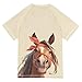 Wudan Cartoon Fun Horse Kids Bathing Suit Short Sleeves Girls Swimsuit with Rashguard Swimwears Tshirts for Teen Boy 9-10Y