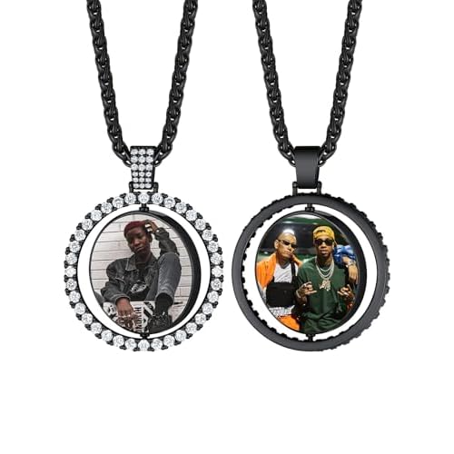 Custom4U Picture Necklace Personalized Photo for Men Women Steel/18K Gold Plated/Black Custom Angel Wings/Heart Pendant Necklace with Picture Memory Circle Chain 18-30 Inch,Hip Hop Jewelry+G