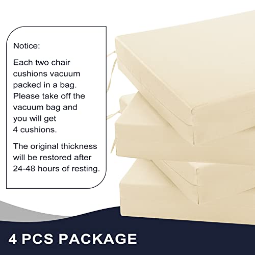 Basic Beyond Indoor/Outdoor Chair Cushions, Waterproof Patio Furniture Cushions - Square Corner Seat Cushions For Patio Furniture With Ties, 18.5"X16"X3", Beige, 4 Count (Pack Of 1) #TOP1