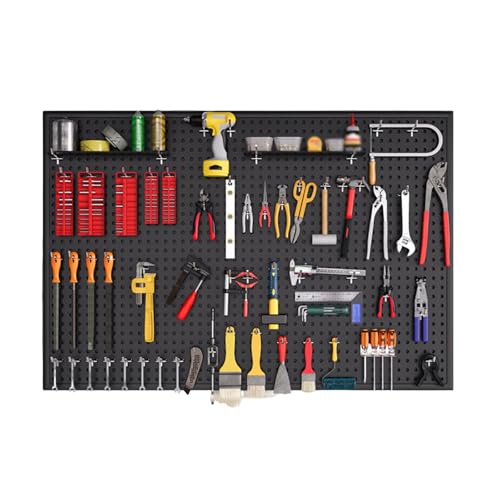 Organizador de herramientas de tablero perforado, soporte de pared con 10 ganchos, almacenamiento de pared de metal para martillos, destornilladores, llaves, diseño de carga