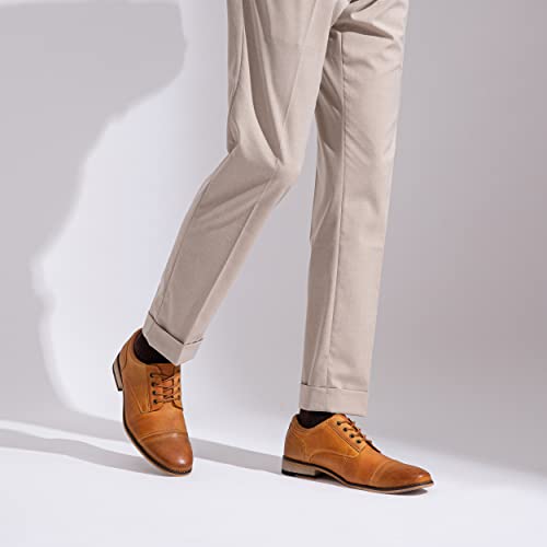 Jousen Men's Dress Shoes Leather Oxford Shoes Cap Toe Dress Shoes For Men(Rmy9213 Yellow Brown 11) #TOP1